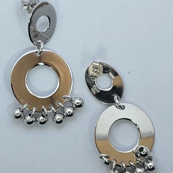 Sterling Silver 1.5 Inch Geometric Dangle Earrings Circle Drop Modern - Picture 6 of 10